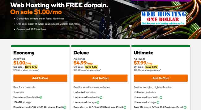 Godaddy One Dollar Web Hosting service